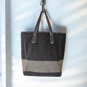 Vintage Large 2005 Coach Gray Black Wool Felt Leather Tote Bag Colorblock-Y2K